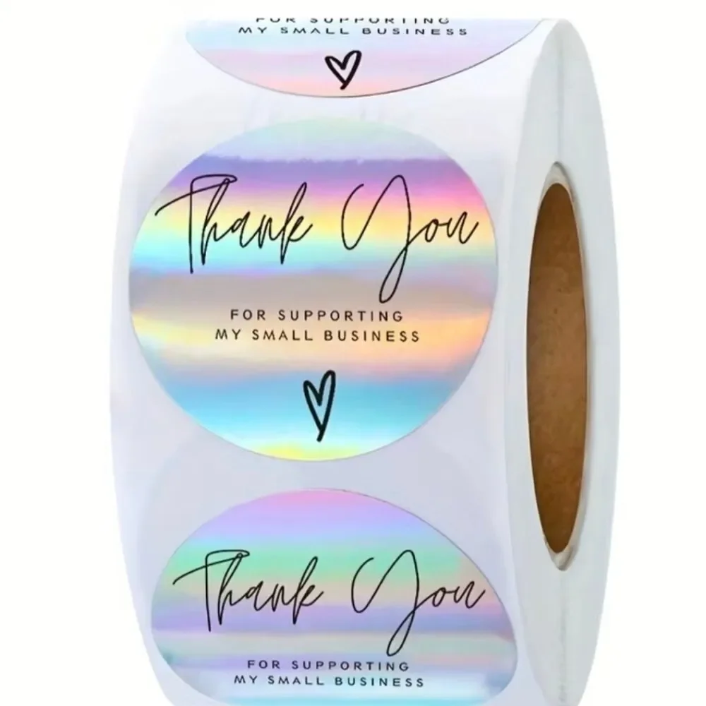 Roll of 500 Holographic Rainbow Thank You Stickers - 1
